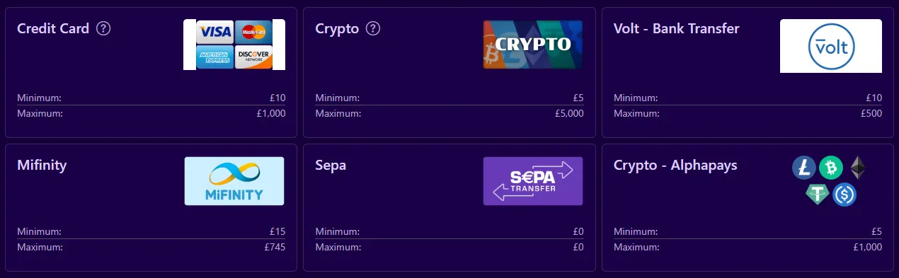 Deposit options at Paradise8 Casino